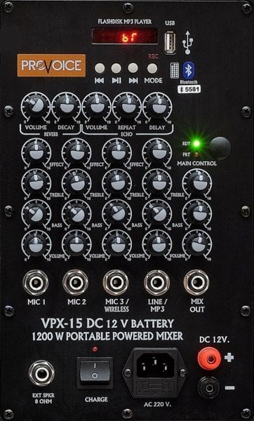 Provoice VPX-15 DC 15 İnç 1200 Watt Taşınabilir Hoparlör Sistemi
