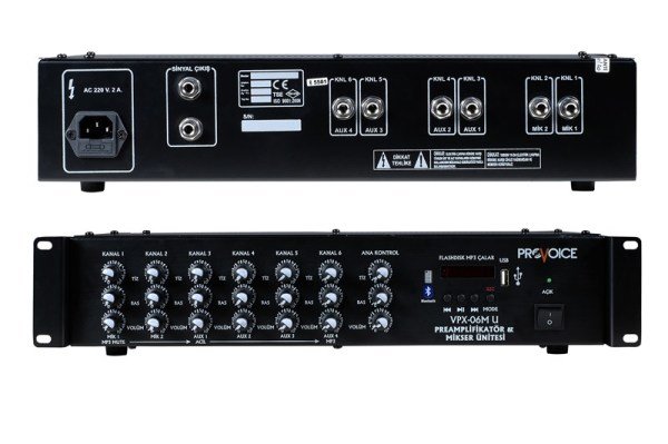 Provoice VPX-06 USB 6 Kanal Rack Tipi Mikser