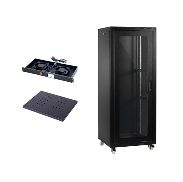 Provoice 19'' 42U Tekerlekli Rack Kabinet+ Fan+ Sabit Raf 600x1000