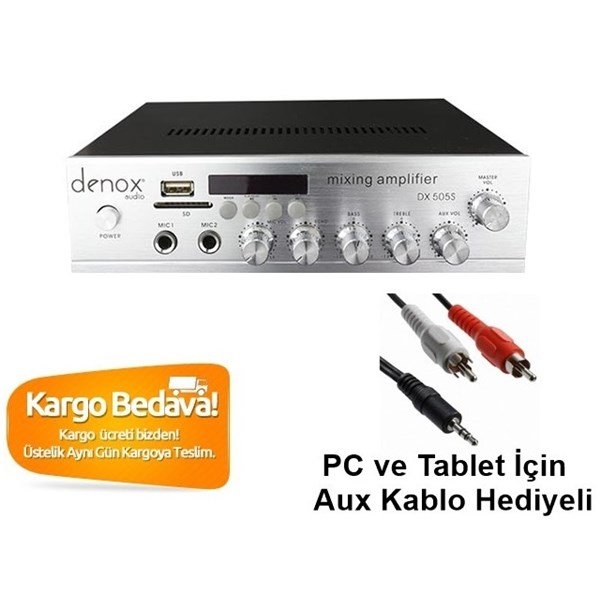 Denox DX-505S 2x50W 8 Ohm 2 Mic Girişli LED Ekranlı Stereo Amfi