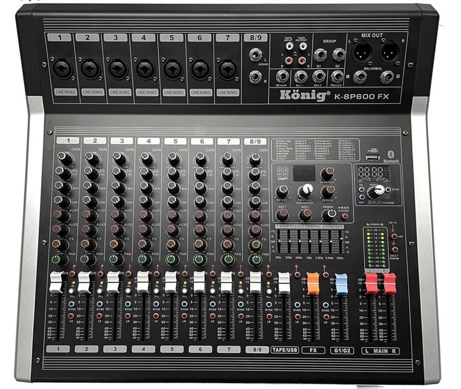 König K-8 P600 FX DIAMOND 9 Kanal 2x300Watt USB Bluetooth Power Mikser