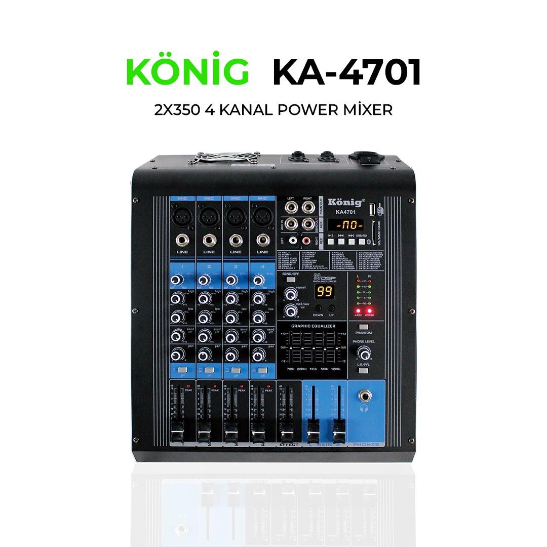 König KA-4701 P 2x350Watt USB Bluetooth 4 Kanal Power Mikser