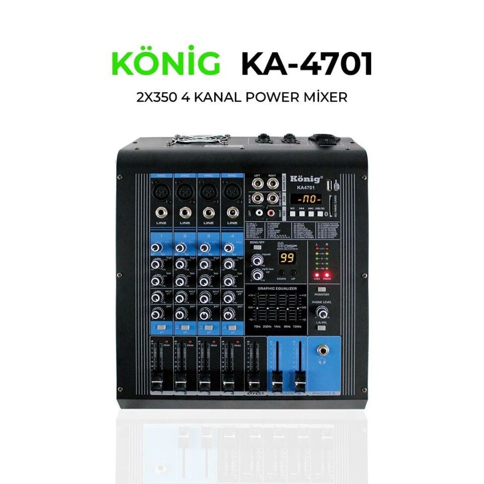 König KA-4701 P 2x350Watt USB Bluetooth 4 Kanal Power Mikser