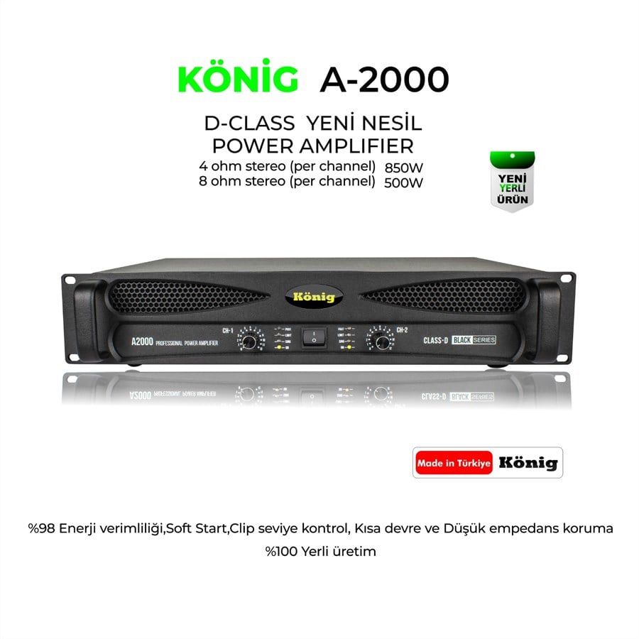 König A-2000 2 Kanal 4 Ohm 2x850 Watt Black Serisi Yeni Nesil Power Amplifier