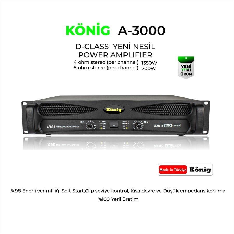 König A-3000 2 Kanal 4 Ohm 2x700 Watt Black Serisi Yeni Nesil Power Amplifier