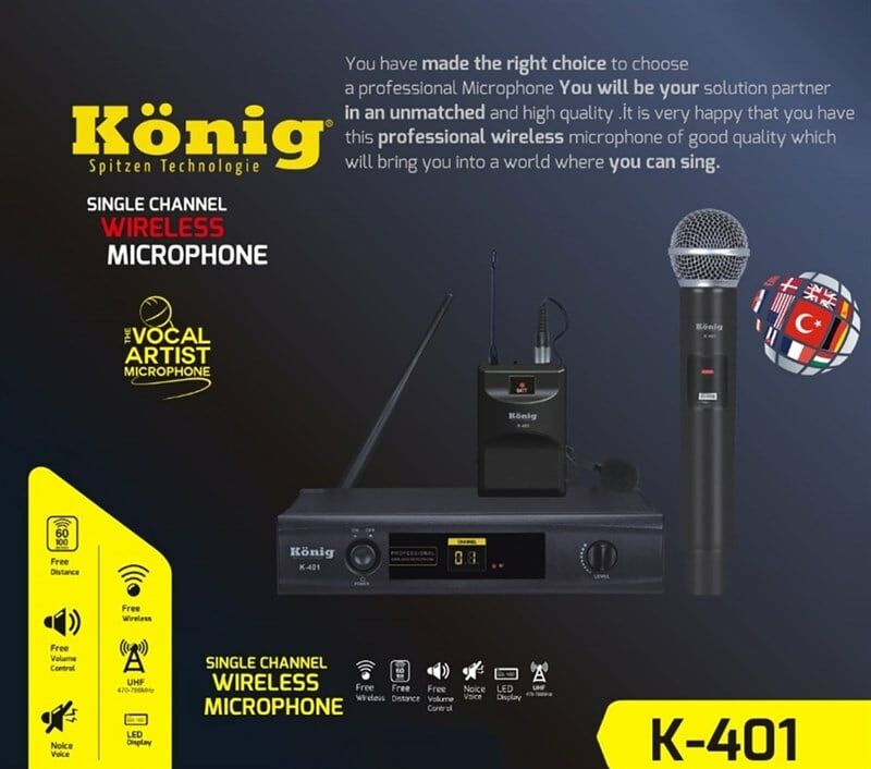 König K-401 El Kablosuz Tek Kanal UHF Telsiz Mikrofon