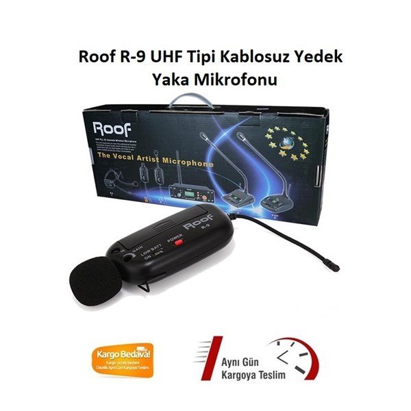Roof R-9 UHF Tipi Kablosuz Yedek Yaka Mikrofonu