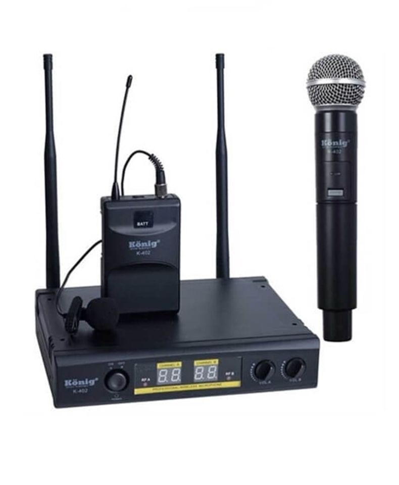 König K-402 El ve Yaka Çift Kanal UHF Telsiz Mikrofon
