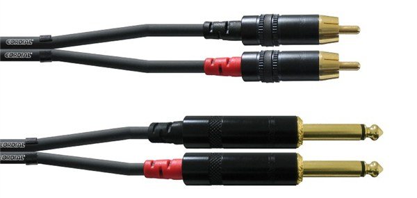 Cordial CFU 3 PC Stereo RCA-6,3 mm Phone Jak, Unbalaced Twin Kablo
