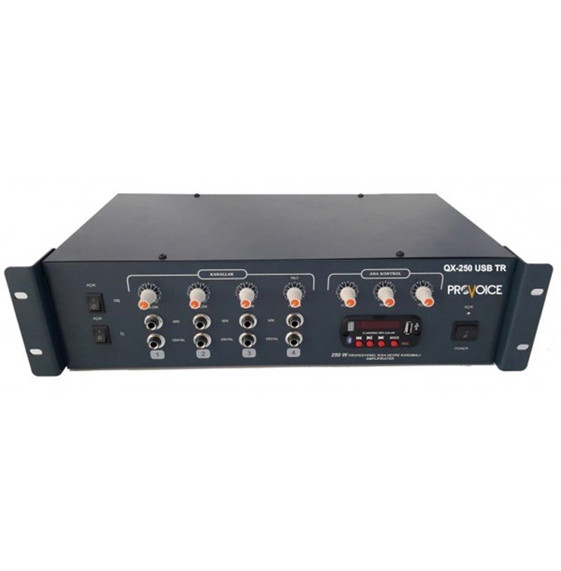 Provoice QX-250 USB TR 250 Watt Trafolu USB Girişli 4 Kanal Mikser Anfi