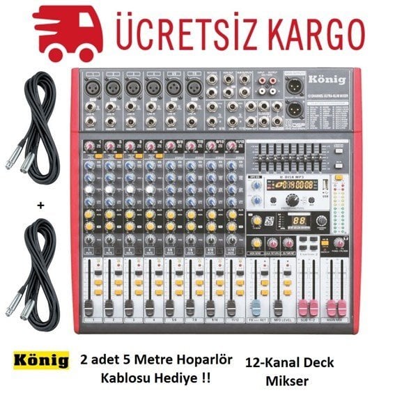 König K-1201 FX 12-Kanal Ultra İnce Analog Mikser