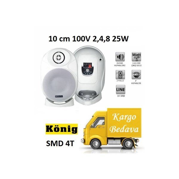 König SMD 4T 10 cm 100V 2,4,8 25W Duvar Hoparlörü