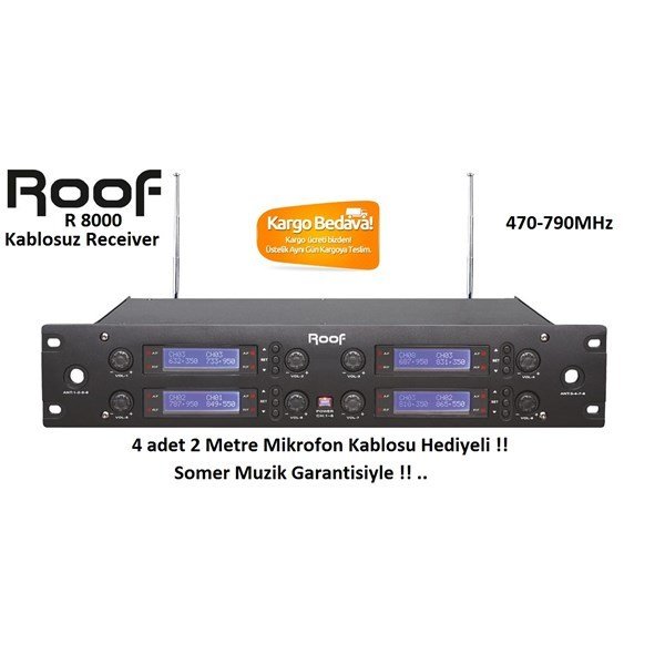 Roof R 8000 8 Kanal Çift Anten Kablosuz UHF Alıcı Ünite
