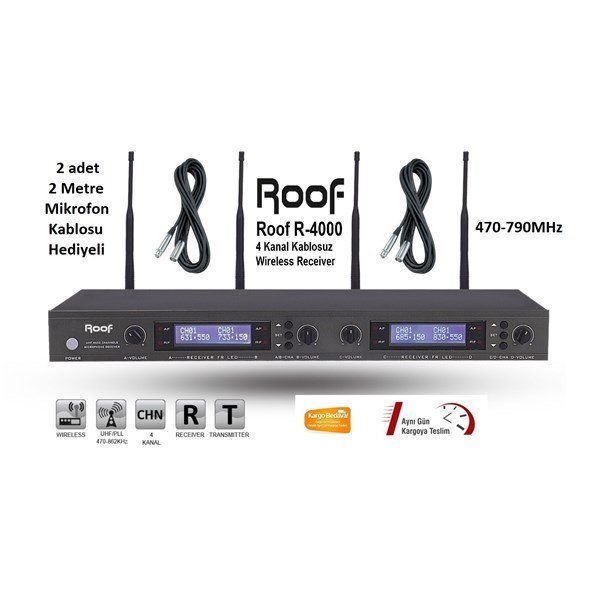 Roof R 4000 4 Kanal 4 Anten Kablosuz UHF Alıcı Unite