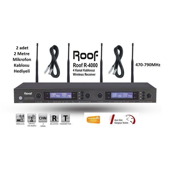 Roof R 4000 4 Kanal 4 Anten Kablosuz UHF Alıcı Unite