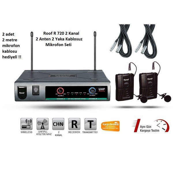 Roof R 720 Yaka 2 Kanal 2 Anten 2 Yaka Kablosuz Mikrofon Seti