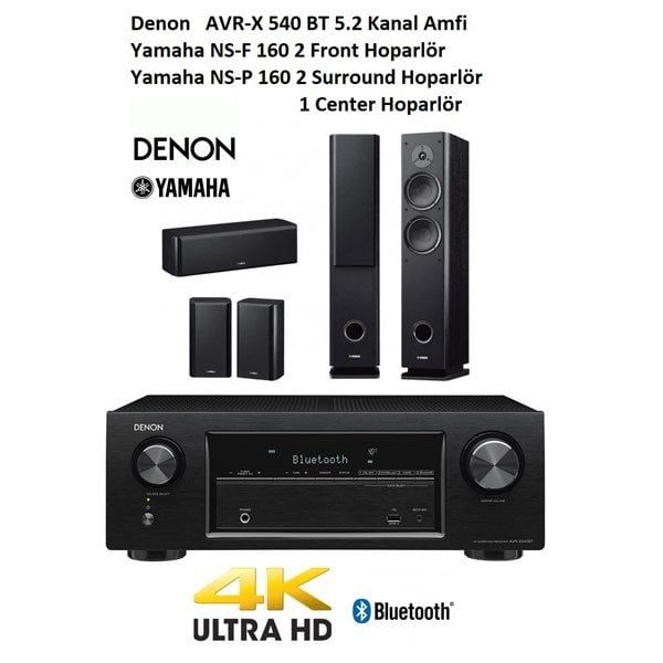 Denon AVR-X540BT + Yamaha NS-F160 + NSP160 Siyah 5.0 Sinema Sistemi