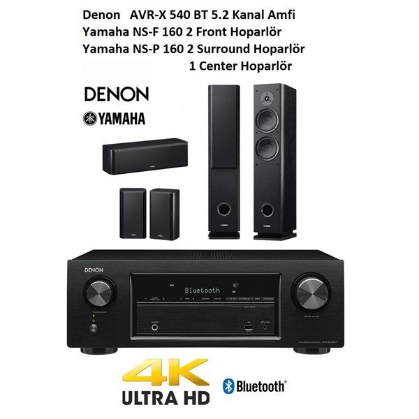 Denon AVR-X540BT + Yamaha NS-F160 + NSP160 Siyah 5.0 Sinema Sistemi