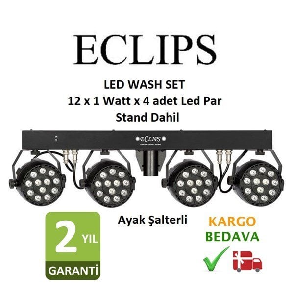Eclips Led Wash Set 12x1 Watt 4 Adet RGBW Ayak Şalterli Led Par Set