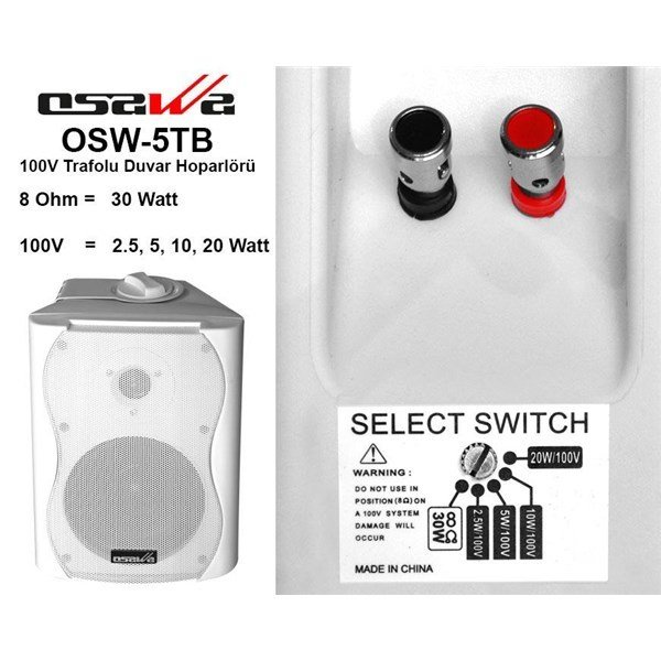 Osawa OSW 5TB 5 inç 25-Watt 8ohm 100V Beyaz Duvar Hoparlörü (adet)