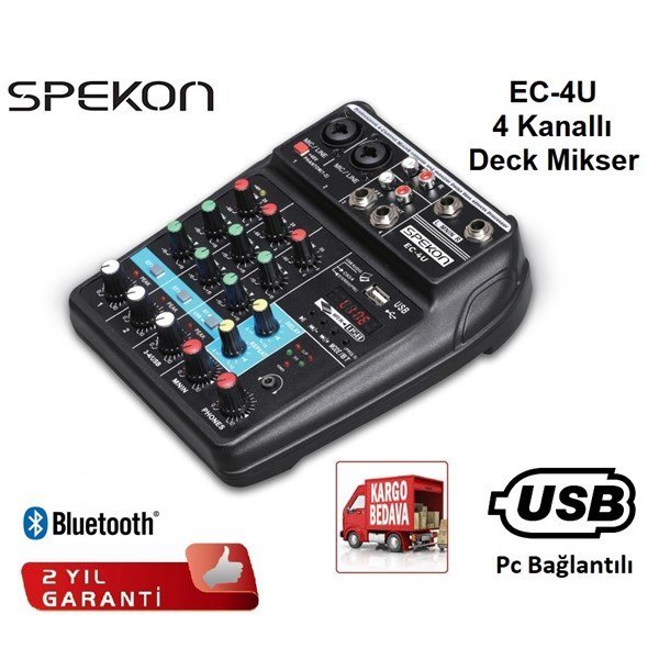 Spekon EC-4U - BT, USB, Echo Studio Mikser (Pc Bağlantılı)
