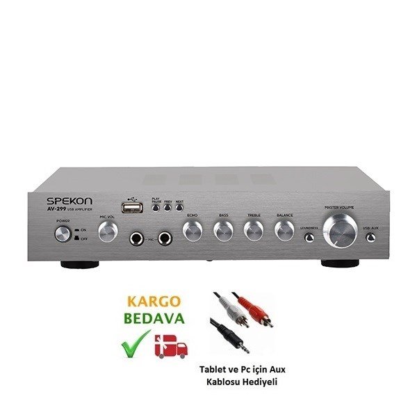 Spekon AV-299 1 Mik +1 Line Girişli 2x50 W 4-8-Ohm Stereo Amfi
