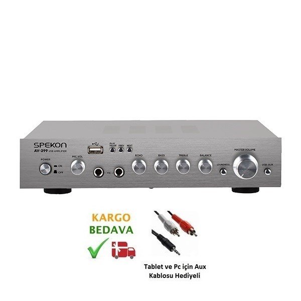 Spekon AV-299 1 Mik +1 Line Girişli 2x50 W 4-8-Ohm Stereo Amfi