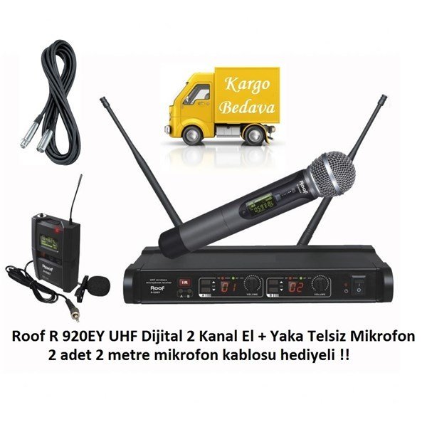 Roof R 920EY UHF Dijital 2 Kanal El + Yaka Telsiz Mikrofon Seti