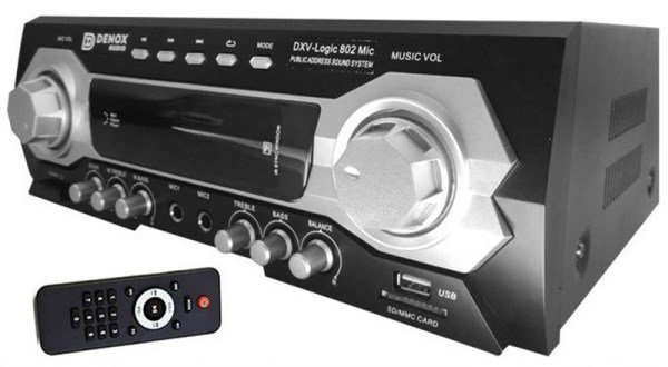 Denox DXV-LOGIC 802 120W/4 ohm Stereo Amfi + Kablosuz El Mikrofonu