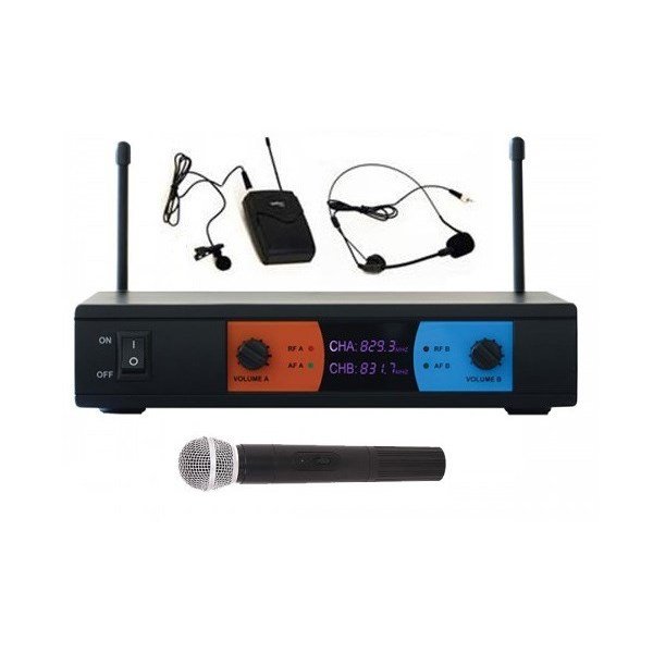 Spekon Vocal 12 UHF Yaka + EL + Headset Tipi Kablosuz Mikrofon Seti