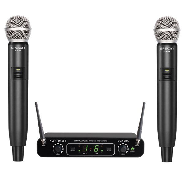 Spekon VOX-2RA + VOX-HA 16 kanal PLL seçmeli Çift El Tipi Mikrofon Seti