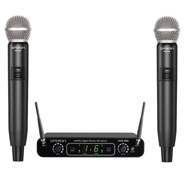 Spekon VOX-2RA + VOX-HA 16 kanal PLL seçmeli Çift El Tipi Mikrofon Seti