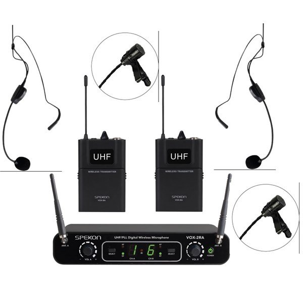 Spekon VOX-2RA + VOX-BA 16 kanal PLL seçmeli Çift Yaka Mikrofon Seti