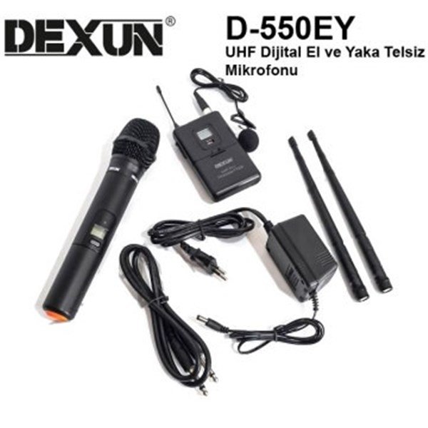 DEXUN D-550EY Uhf İki Kanal Dijital El + Yaka Tipi Telsiz Mikrofon