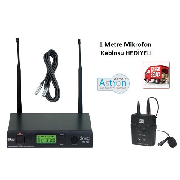 Denox ATR-710 Yaka 48 Kanallı UHF Band Telsiz Mikrofon Seti