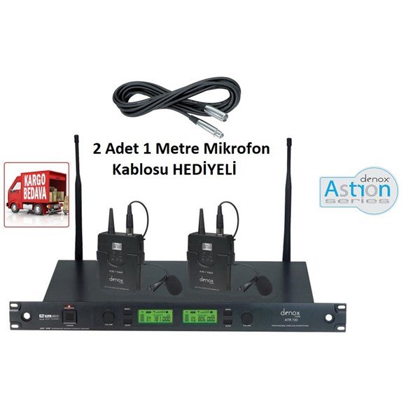 Denox ATR-720 Yaka UHF Band Çift Yaka Telsiz Mikrofon Seti