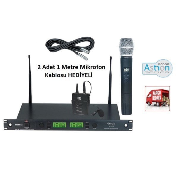 Denox ATR-720 El + Yaka Tipi UHF Band Telsiz Mikrofon Seti
