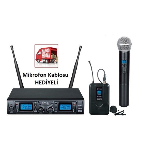 Denox TRX-320 EL+YAKA Tipi Uhf Band Kablosuz Mikrofon Seti