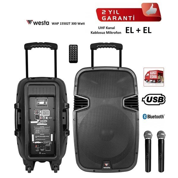 Westa WAP 15502T 15 İnch 300 Watt Taşınabilir Ses Sistemi EL + EL