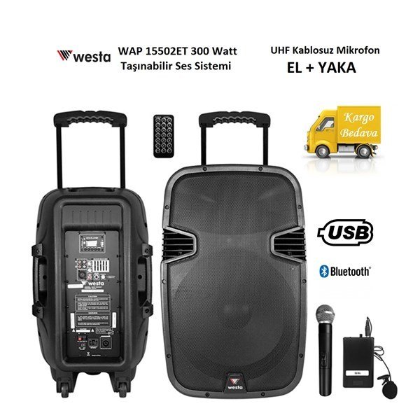 Westa WAP 15502ET 300 Watt 15 inch Taşınabilir Ses Sistemi EL + YAKA