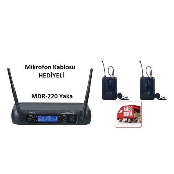 Denox MDR-220 Yaka 2'li Digital Ekranlı UHF Telsiz Yaka Mikrofon Seti