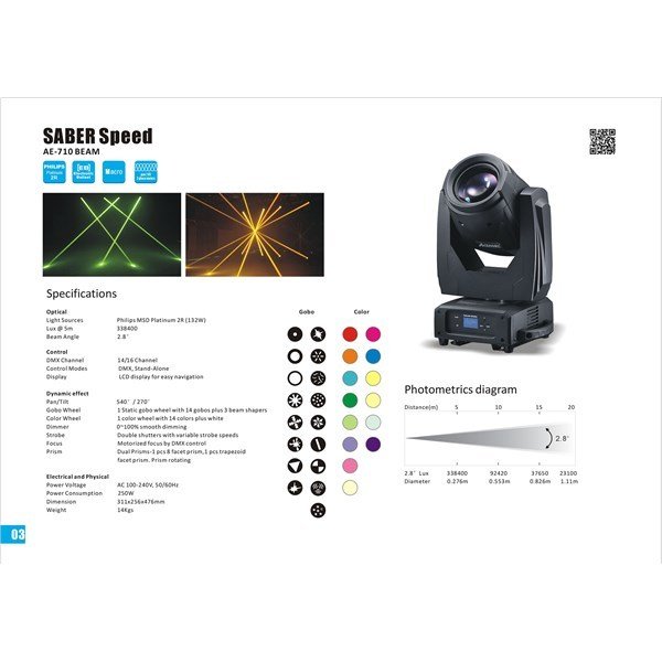 Acme Saber 2R AE-710 BEAM, Philips MSD Platinum 2R Moving Head Beam Spot