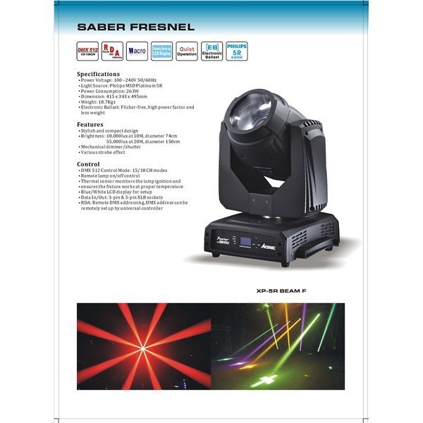 Acme Saber 5R Beam Fresnel XP-5R BEAM, Philips MSD Platinum 5R