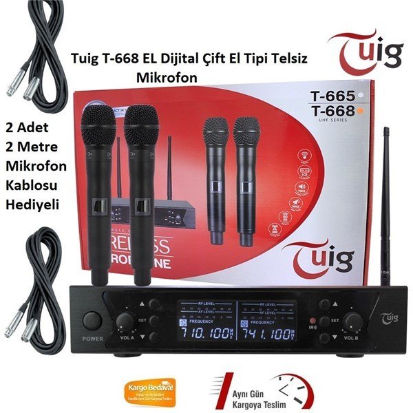 Tuig T-668 EL Dijital Çift El Tipi Telsiz Mikrofon