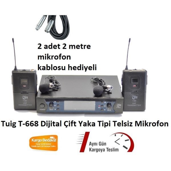 Tuig T-668 Dijital Çift Yaka Tipi Telsiz Mikrofon