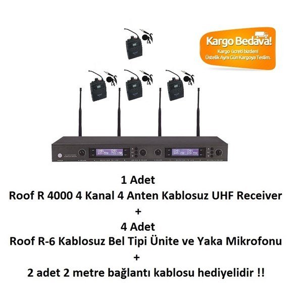 Roof R 4000 Yaka Set 1 Adet R-4000 + 4 Adet R-6 Kablosuz Yaka