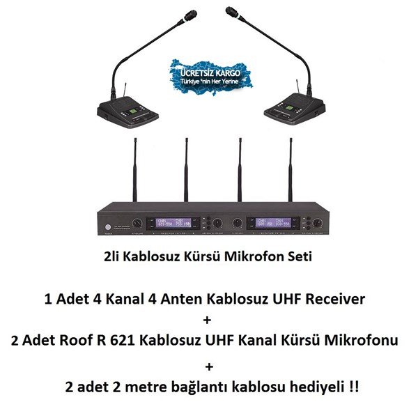 Roof R-4000 2li Kablosuz Kürsü Mikrofon Seti