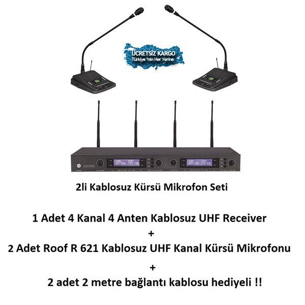Roof R-4000 2li Kablosuz Kürsü Mikrofon Seti