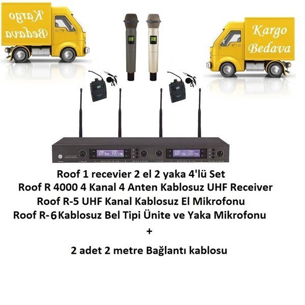 Roof R-4000 4lü El + Yaka Kablosuz Mikrofon Seti (R5 + R6)