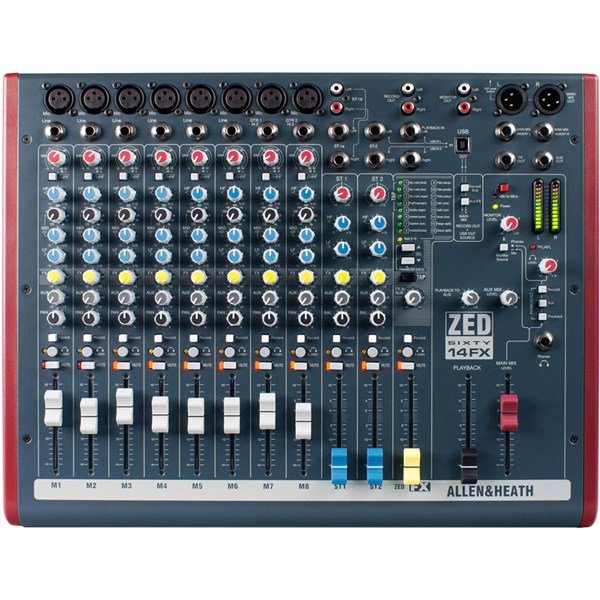 Allen Heath ZED60-14FX 8 mic/line inputs, 2 stereos, 60mm faders, USB, FX